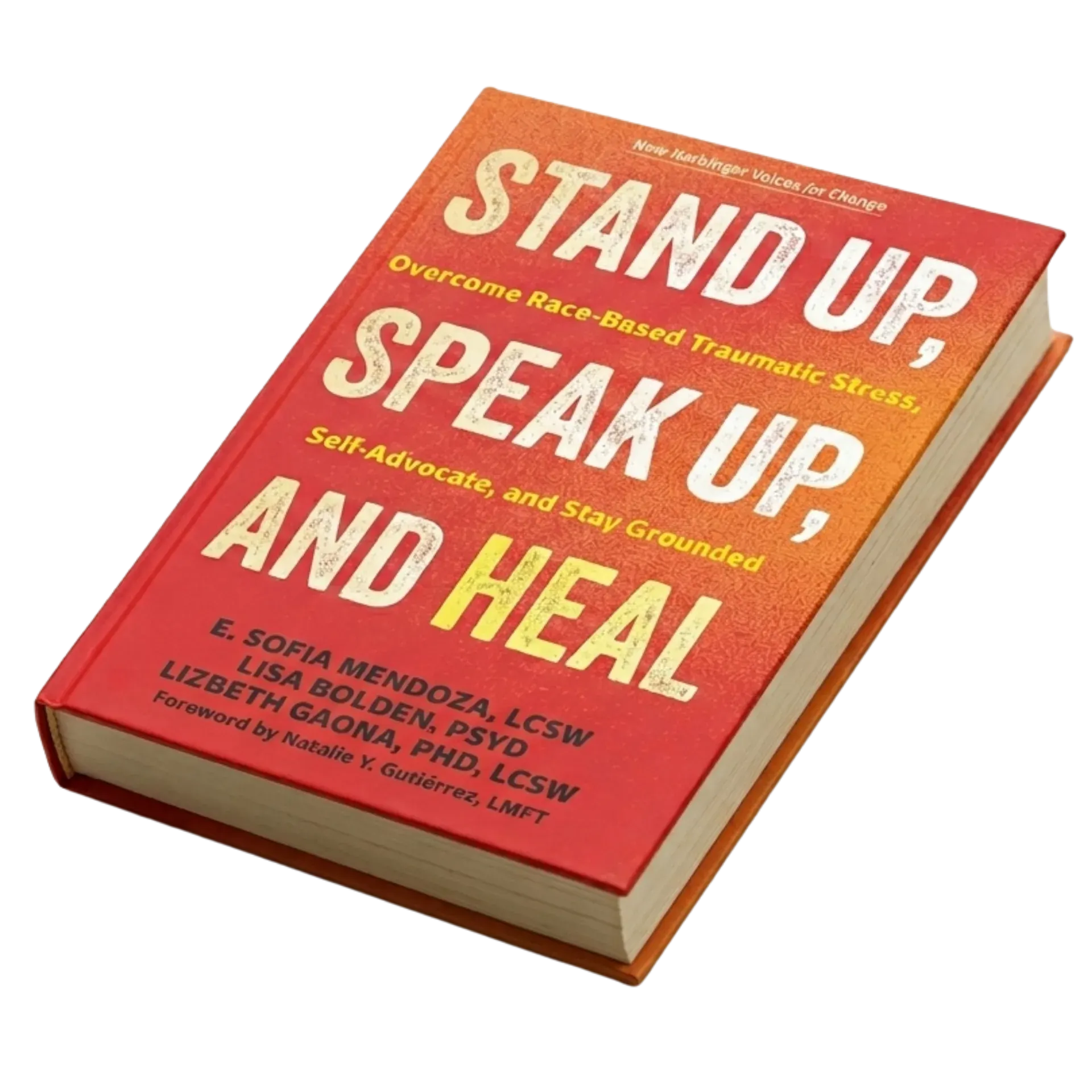 The book Stand Up, Speak Up, and Heal shown at an angle against a transparent background.